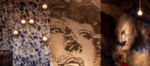 Yüz ve el gibi çizimleri barındıran duvar resimleri